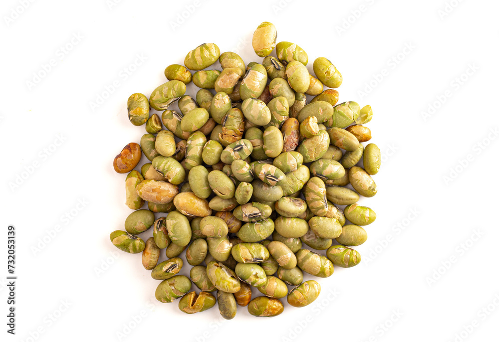 Organic Dry Roasted Edamame Soybeans Isolated on a White Background Organic Dry Roasted Edamame Soybeans Isolated on a White Background