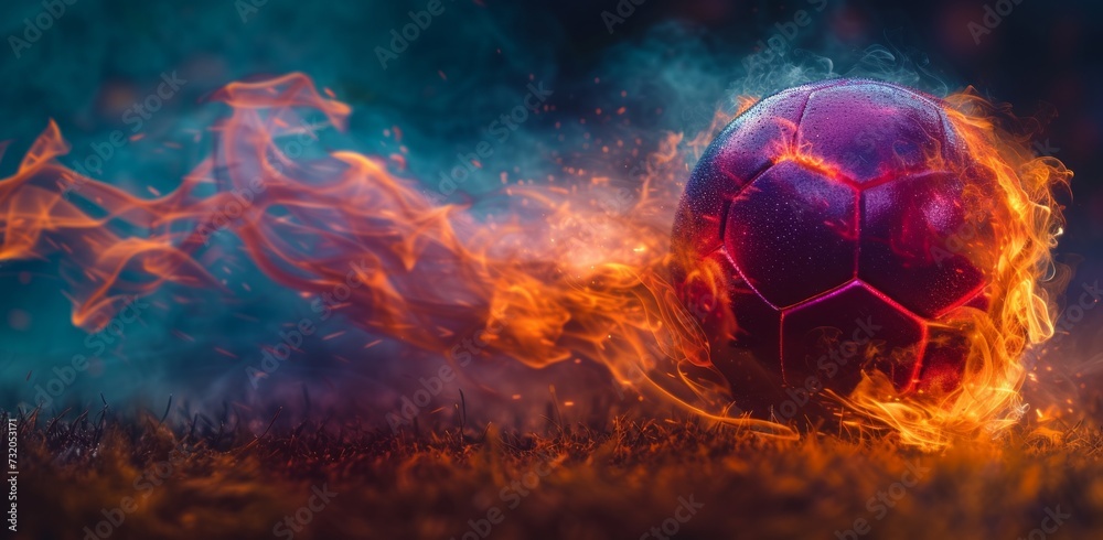 the soccer ball is burning in a red flame the soccer ball is burning in a red flame