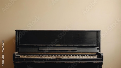 Minimalist image showcasing the classic form and elegance of a black piano ag...