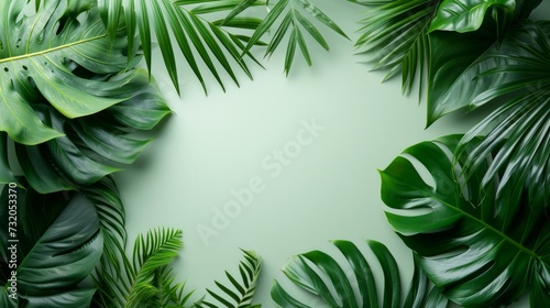 Simple yet captivating backdrop adorned with vibrant tropical leaves