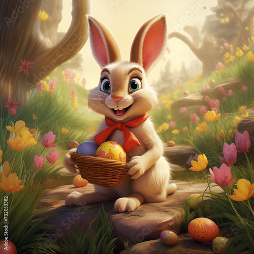 Whimsical Easter: Comic-Style Easter Bunny Brings Joy and Cheer - Generative AI