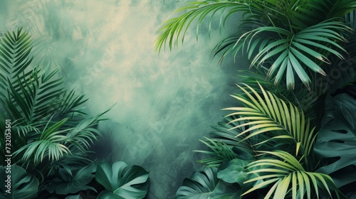 Engaging image of abstract tropical foliage arranged harmoniously on a minimalist backdrop