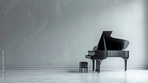 Elegant portrayal of a sleek piano, capturing its understated beauty and melo...