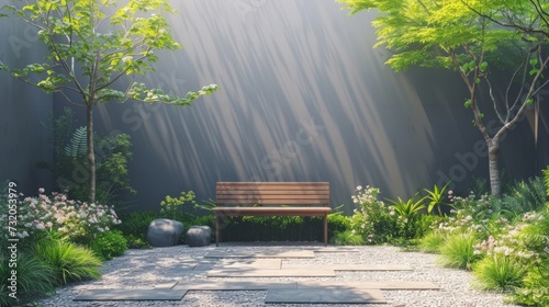 Minimalist image featuring a small designer garden in an urban setting