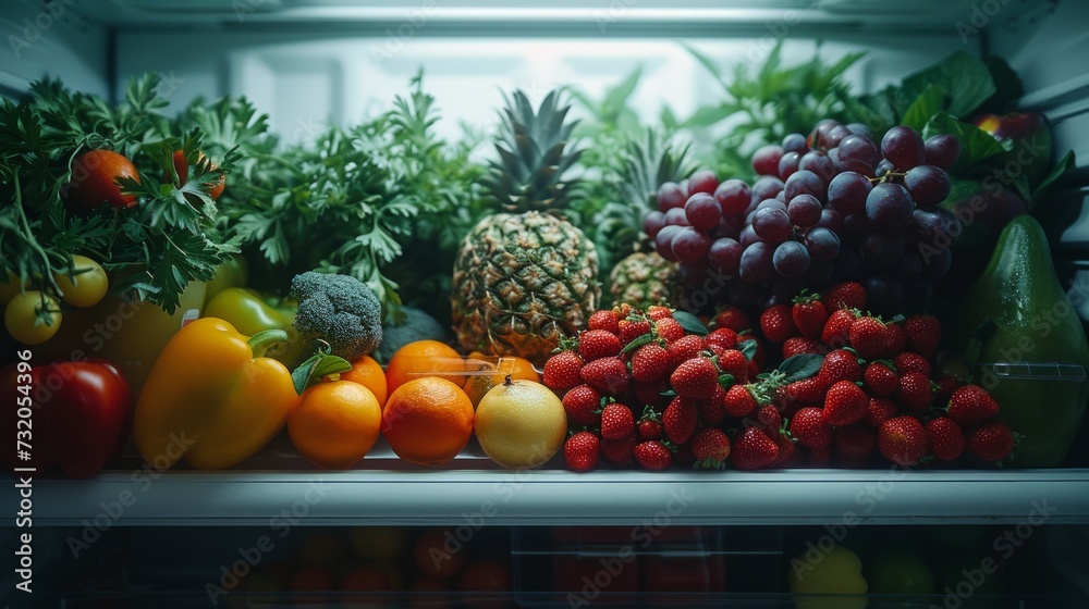 Minimalist composition capturing the beauty of nature's bounty within the confines of a fridge Minimalist composition capturing the beauty of nature's bounty within the confines of a fridge