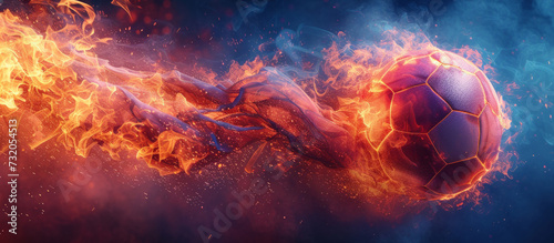 the soccer ball is burning in a red flame