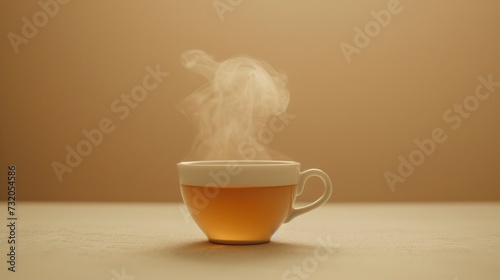 Minimalist photo featuring a cup of steaming tea on a clean, neutral background