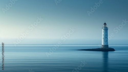 Minimalist capture of a lighthouse standing tall against the tranquil sea backdrop