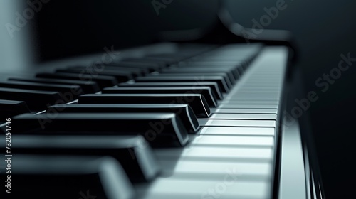 Elegant portrayal of a sleek piano, capturing its understated beauty and melo...