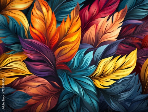 A vibrant assortment of colorful leaves layered against a dark black backdrop.