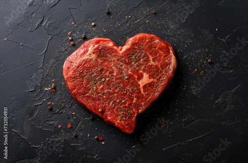 steaks in the shape of heart on black background