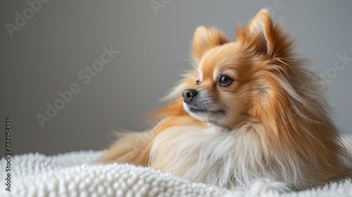 Minimalist portrayal of a cute fluffy dog, emphasizing its soft fur and gentl...