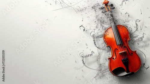 Clean composition with a violin and abstract musical notes, conveying the ess...