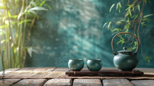 Simple composition capturing the elegance of a tea set arranged with precision