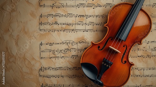 Clean composition with a violin and abstract musical notes, conveying the ess...