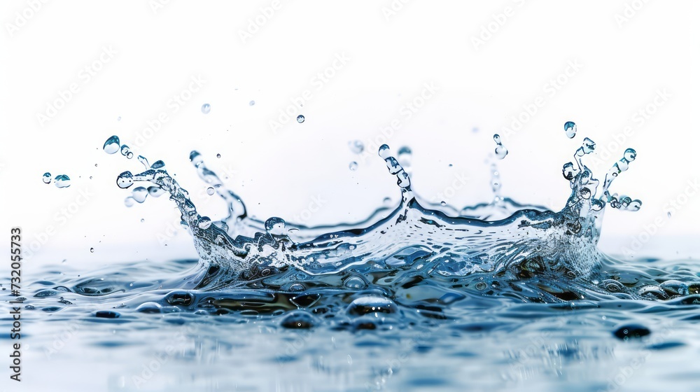 Splashing drops of clear water liquid on plain white background Splashing drops of clear water liquid on plain white background