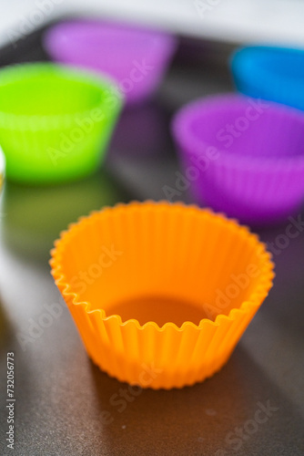New cupcake liners on the kitchen counter