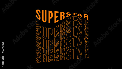 Yellow  Wave Superstar, lettering. Wave text of  Superstar on black  background, night ambience. Night vivid lights. Word, inscription and title with glow illumination. Vector illustration,
