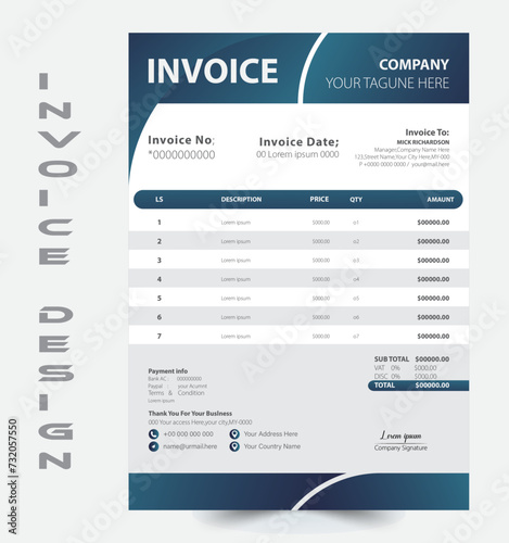 Vector elegant blue gray vector invoice template design