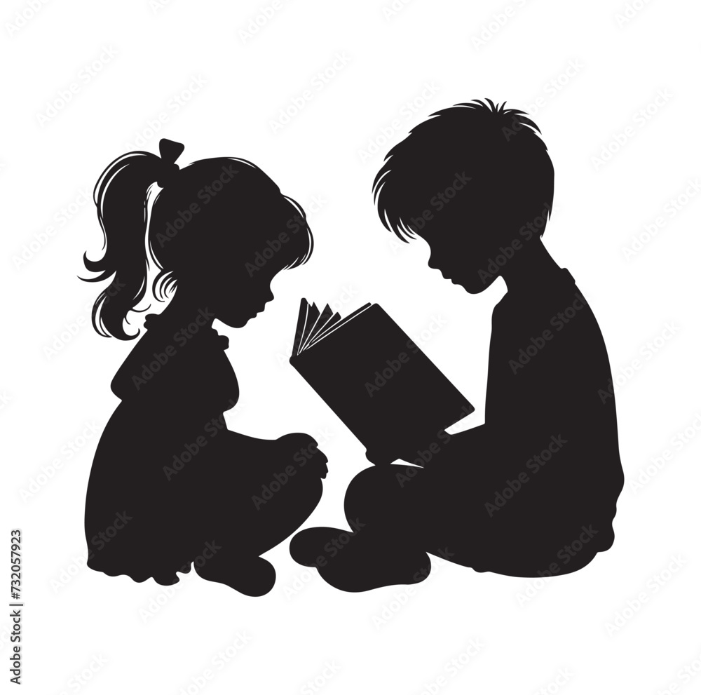 Boy & girl reading book set silhouette vector illustration. Boy & girl reading book set silhouette vector illustration.