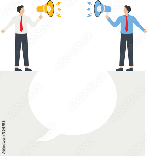 Different individual paths, disagreements or arguments for business direction, dilemma or team conflict, opposite decision, disagreement concept, two businessmen show opposite directions
