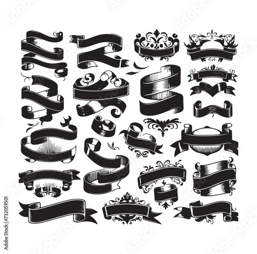 Vintage blank ribbons set silhouette vector illustration.