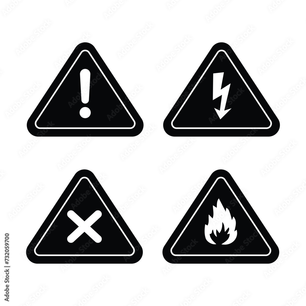 Danger warning icon set. alert triangle warn sign in black, yellow color. Danger warning icon set. alert triangle warn sign in black, yellow color.