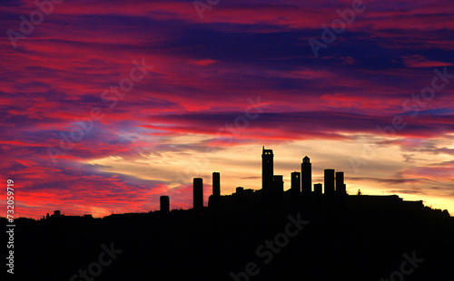 towers of San Gimignano at sunset, Tuscany, Italy