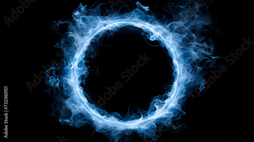 Blue Smoke Ring Floating in Dark Background Ambiance