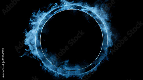 Blue Smoke Ring Floating in Dark Background Ambiance