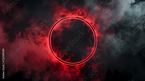 Mysterious Red Neon Circle in a Dark Smoky Atmosphere
