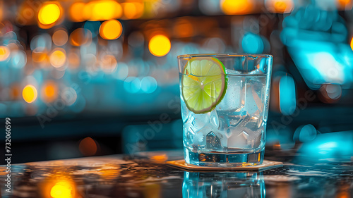 Sparkling Gin and Tonic on Bar Counter