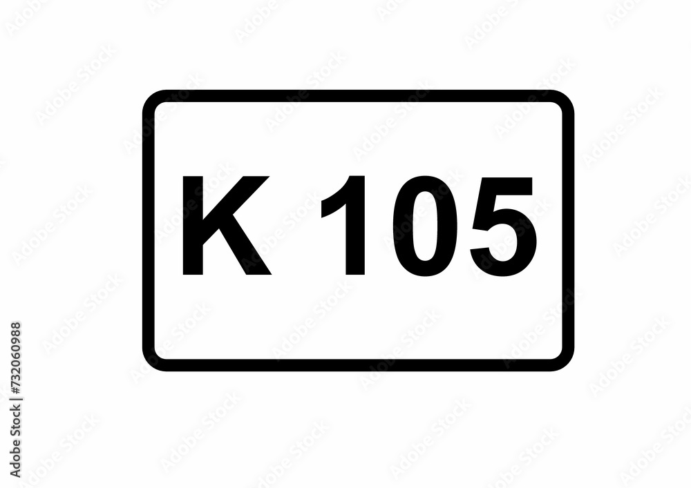 Illustration eines Kreisstraßenschildes der K 105 in Deutschland Illustration eines Kreisstraßenschildes der K 105 in Deutschland