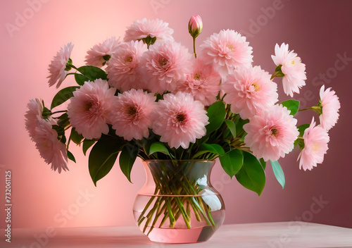 A stylish floral arrangement featuring soft pink blossoms with a warm bokeh light background. Generative AI © DAR