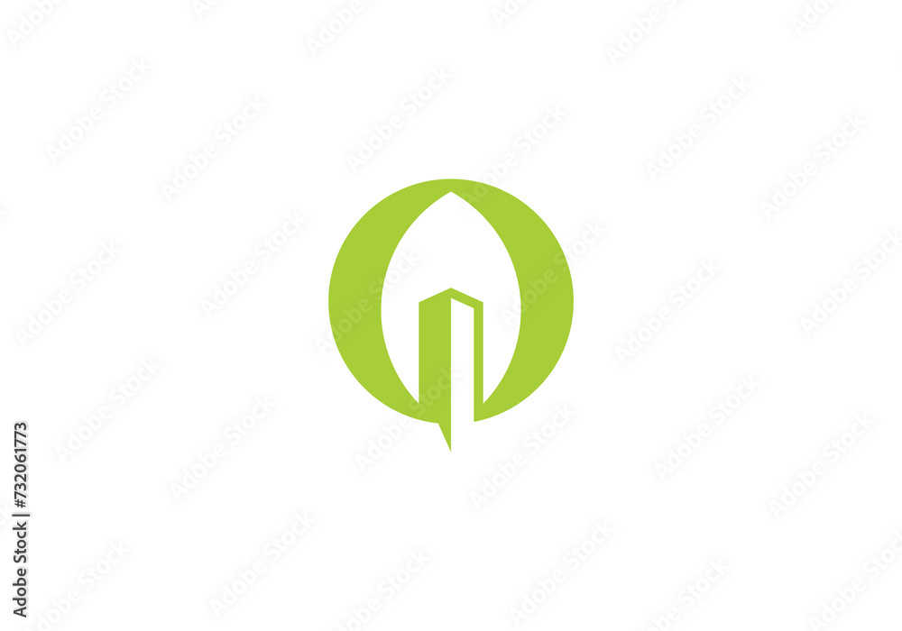 leaf tree building tower logo design. simple modern line symbol icon leaf tree building tower logo design. simple modern line symbol icon