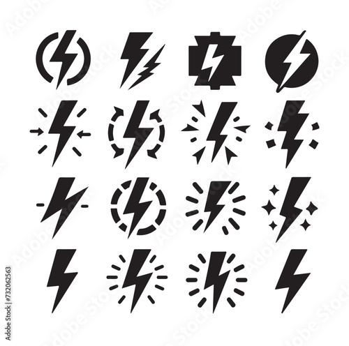 Lightning bolt icon vector set silhouette vector illustration.