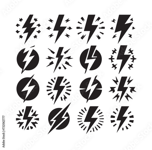 Lightning bolt icon vector set silhouette vector illustration.