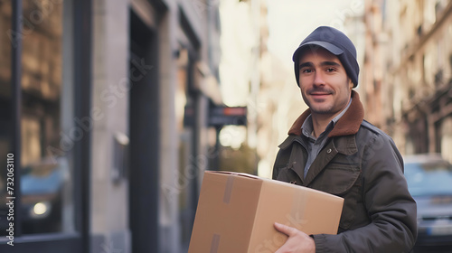 A delivery man delivering a package