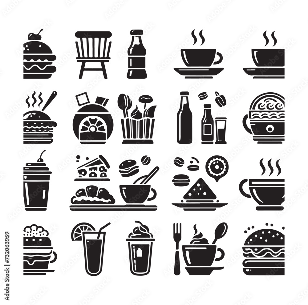 Set of cafe icons, restaurant icon, food and drink icon vector design illustration