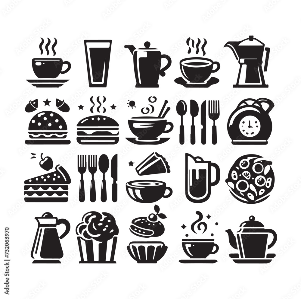 Set of cafe icons, restaurant icon, food and drink icon vector design illustration