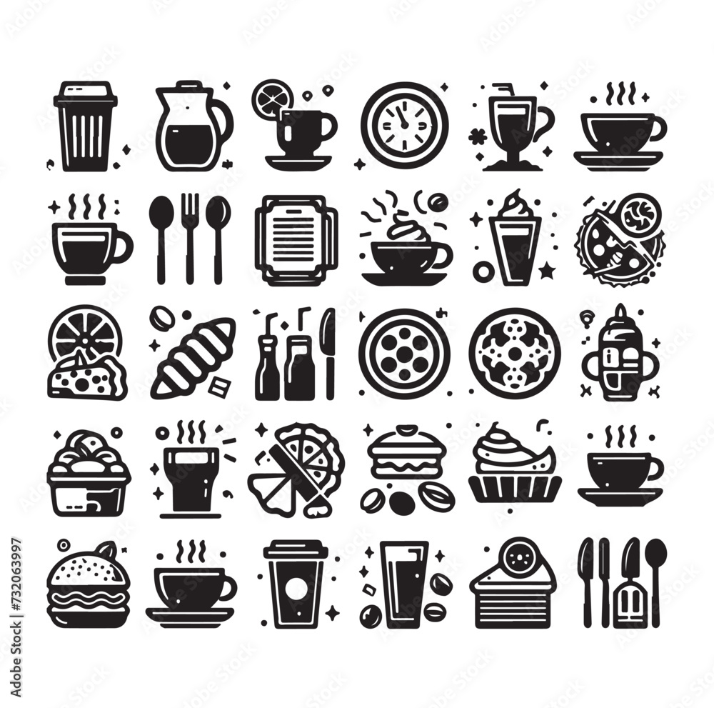 Set of cafe icons, restaurant icon, food and drink icon vector design illustration
