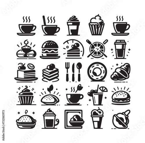 Set of cafe icons, restaurant icon, food and drink icon vector design illustration