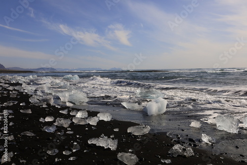 View on a iceberg on the Diamond Beach located south of the Vatnaj  kull glacier between the Vatnaj  kull National Park and the town of H  fn