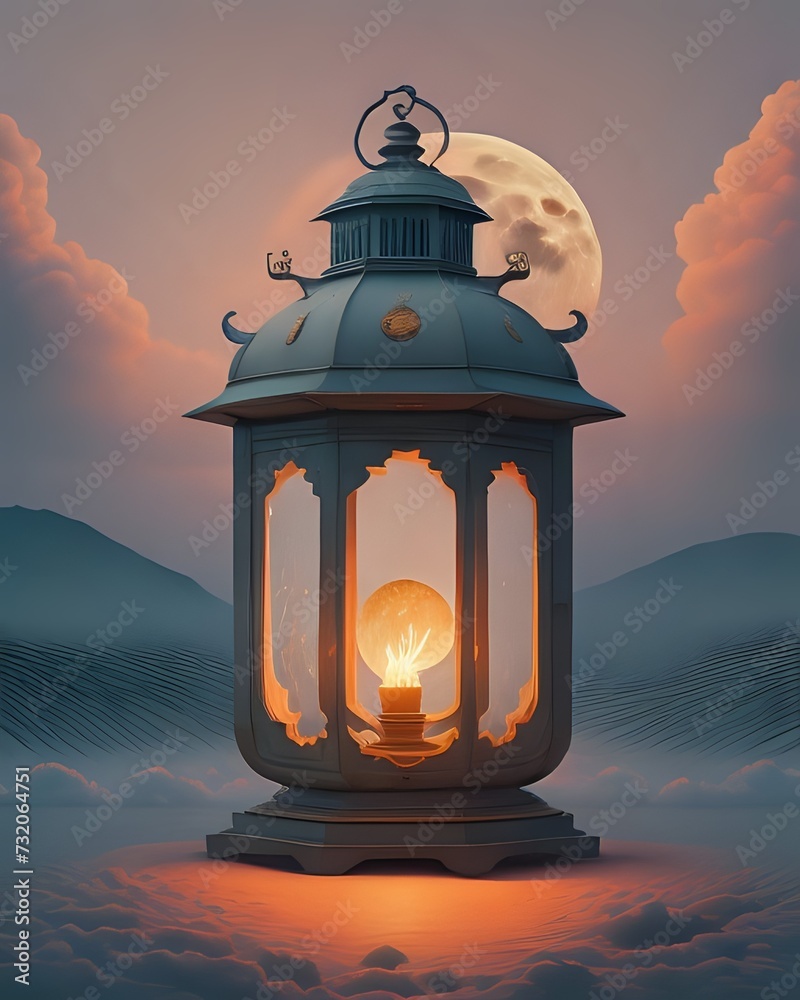 An ergonomic islamic lantern in front of moon surrounded by clouds makes a perfect Ramadan or Eid ambience. Copy Space. An ergonomic islamic lantern in front of moon surrounded by clouds makes a perfect Ramadan or Eid ambience. Copy Space.