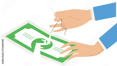 Sew up the damaged money

