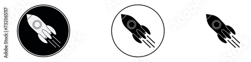 Rocket Start Up Concept. Black white icon. Vector illustration