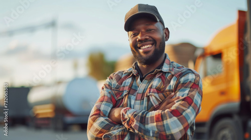 Friendly African American Man Truck Driver