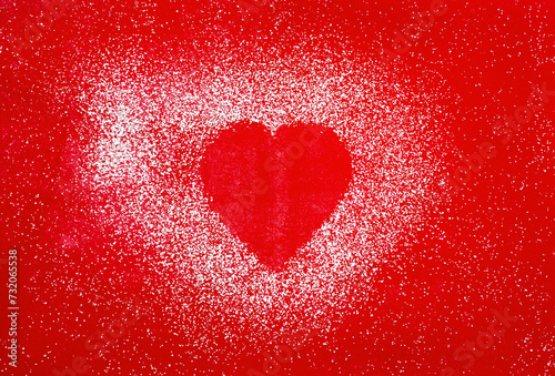 Powdered Sugar Heart on Red Background