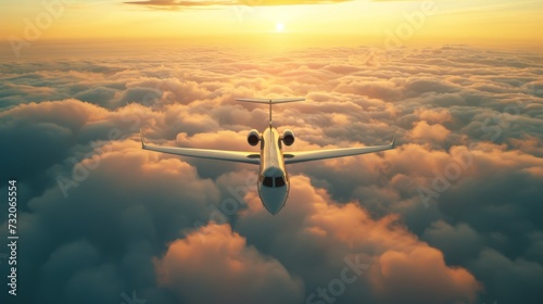 Private Jet Soaring Above Clouds at Sunset photo