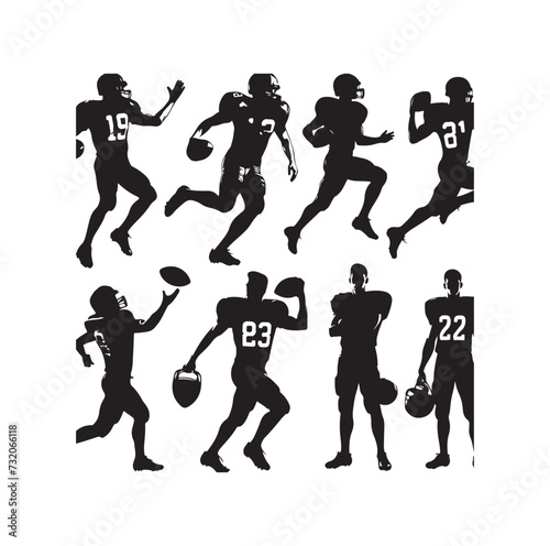 American Football player silhouette set vector illustration